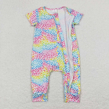 SR0977 Colorful leopard print lace zipper short-sleeved onesie