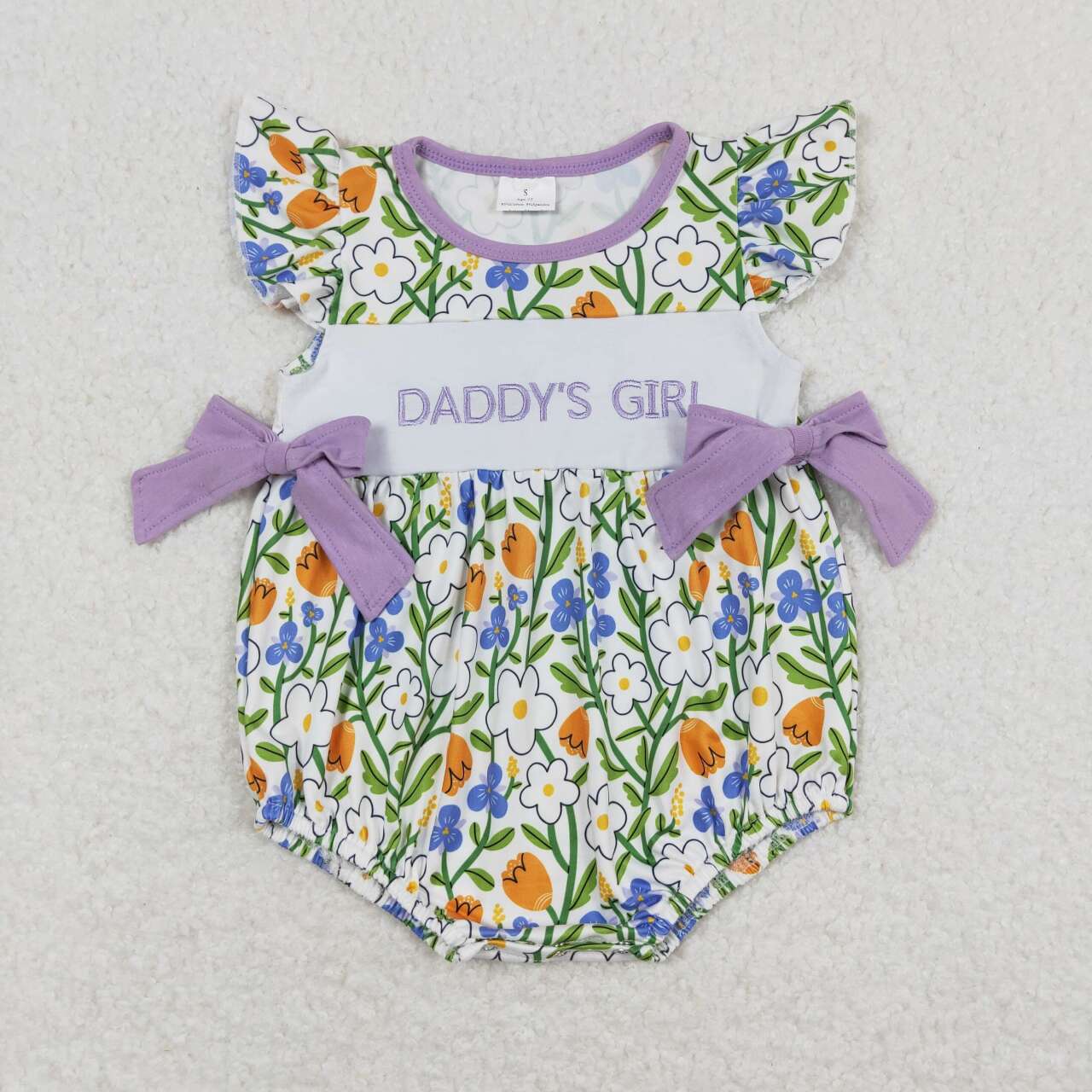 SR0891 Embroidered letter flowers Purple bow vest onesie