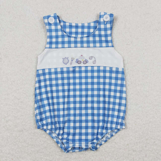 SR1172 blue and white checkered vest jumpsuit