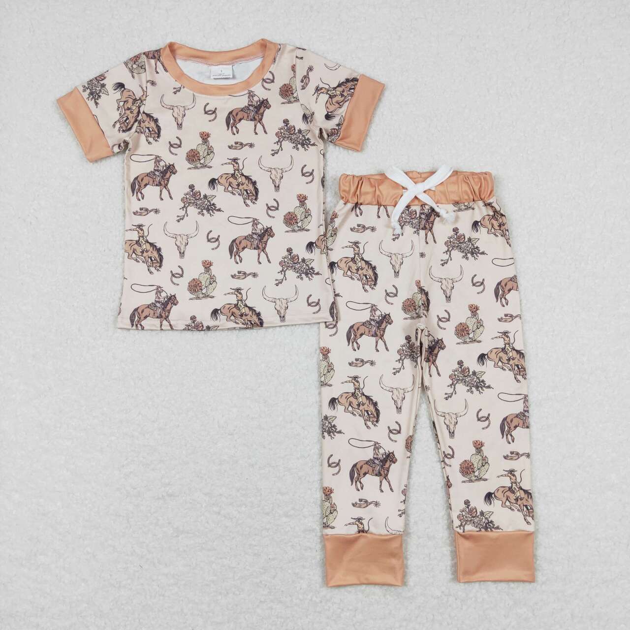 BSPO0344 Horseback riding mountain bull head light brown short sleeved trousers pajamas set