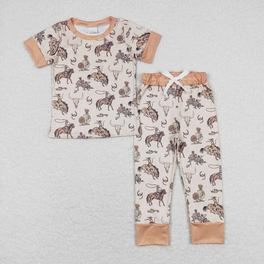 BSPO0344 Horseback riding mountain bull head light brown short sleeved trousers pajamas set