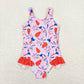 S0333 4th of July Fireworks Popsicle red lace pink one-piece swimsuit