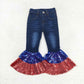 P0430 Red and blue sequined dark blue denim pants