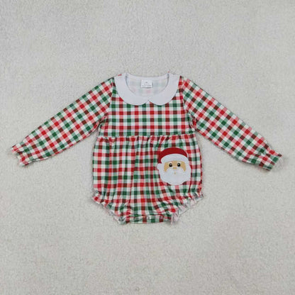 Sibling Baby Girls Red Green Checked Embroidery Santa Tunic Ruffle Pants Christmas Set Rompers C10.25