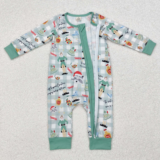 LR1641 Baby Infant Christmas Shelf Checkered Bamboo Zip Romper