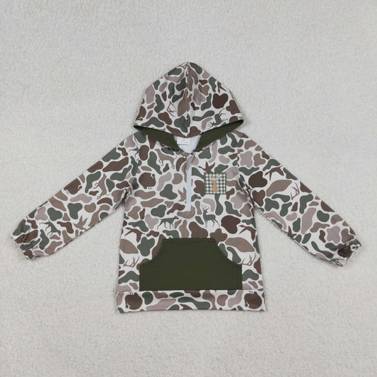 BT1304 Embroidery Baby Boys Dog Ducks Camo Long Sleeves Deer Pocket Zipper Western Hoodies C10.10