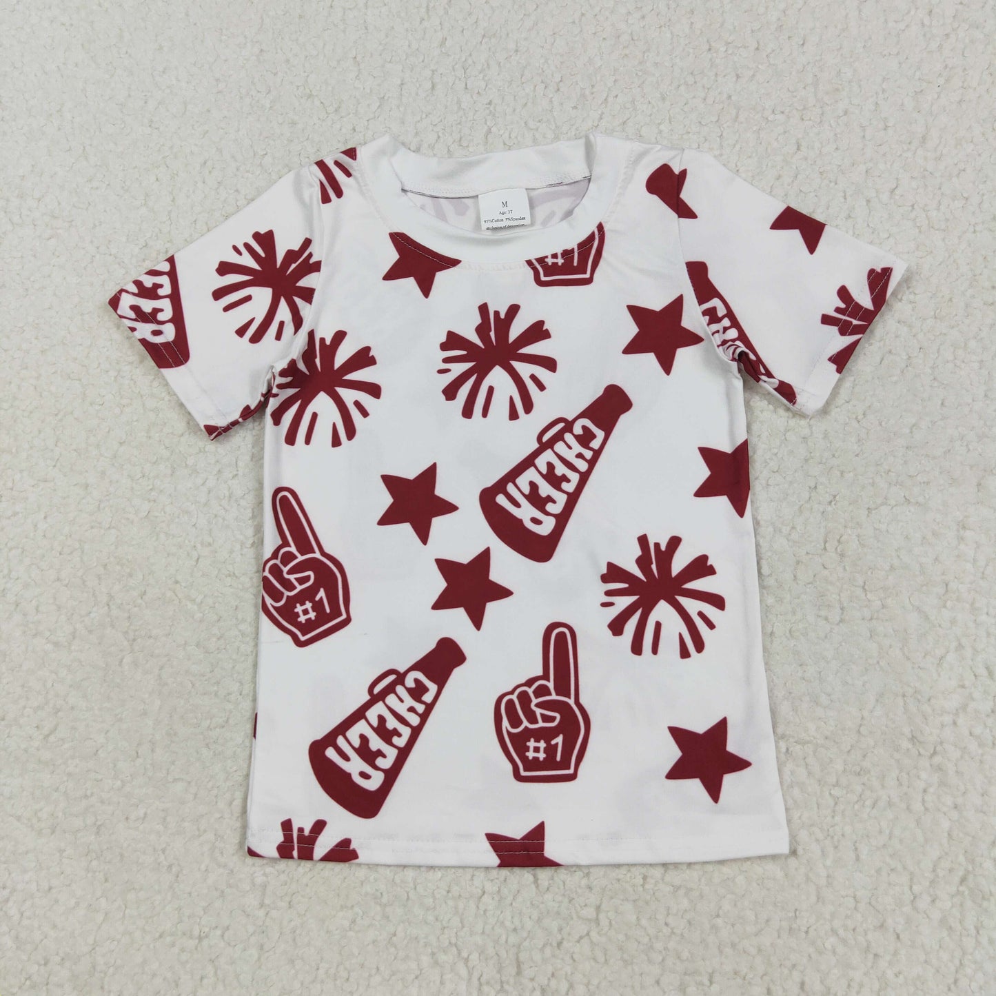 GT1093 Baby Girls Short Sleeves Dark Red Cheer Stars Team Tee Shirts Top 7.21