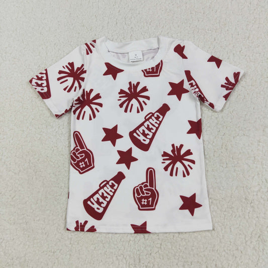 GT1093 Baby Girls Short Sleeves Dark Red Cheer Stars Team Tee Shirts Top 7.21