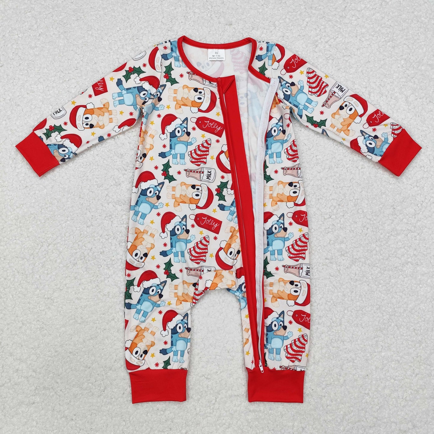 LR1684 Baby Infant Boys Christmas Dogs Long Sleeve Romper