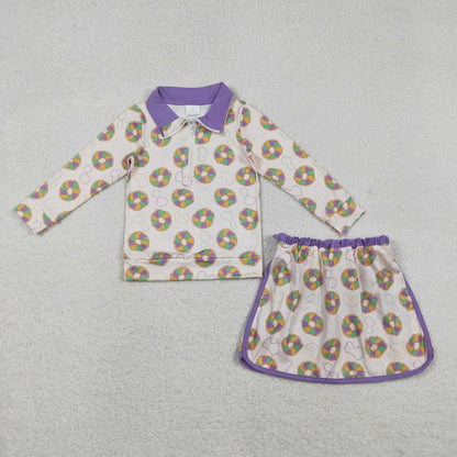 Sibling Baby Boys Girls Mardigras Donuts Knee Length Dress Button Shirt Top Skorts Clothes Set C11.29