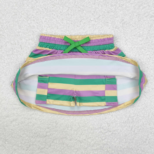 GLK0037 Baby Girls Mardi Gras Stripes Skorts Shorts Skirt