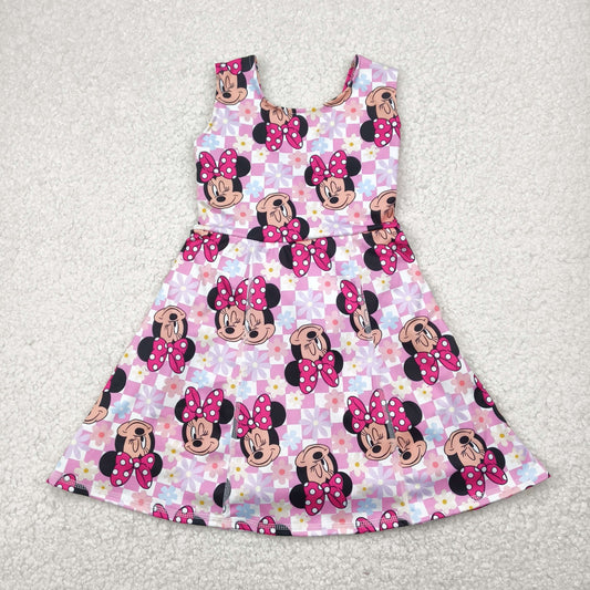 GSD2461 Baby Girls Pink Plaid Sleeveless Cartoon Mouse Yoga Skort Knee Length Dress 4.28