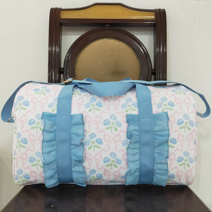 BA0294 Blue Ruffle Pink Bows Plaid Floral Gym Duffle Bag 4.22