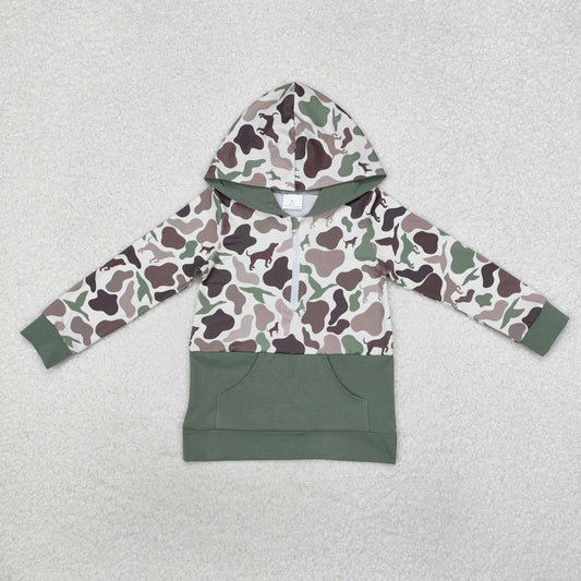 BT0914 Baby Boys Dogs Hunting Camouflage Hooded Pocket Tops