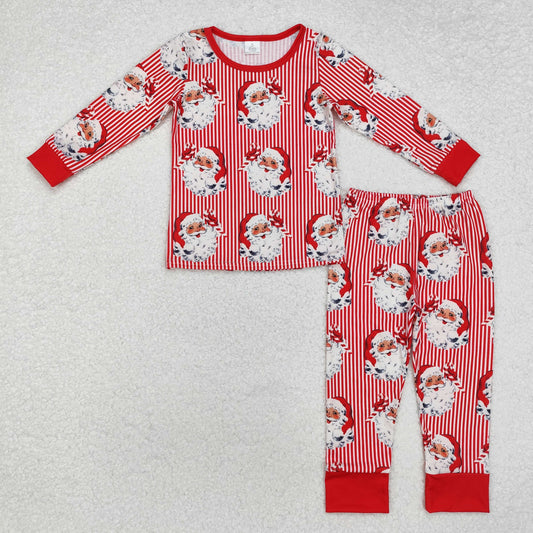 BLP0917 Baby Kids Christmas Stripes Santa Tops Pants Bamboo Pajamas Clothes Set