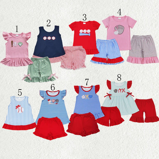 Sibling Baby Girls Embroidery Baseballs Summer Shorts Sets Clothes Sets 6.5