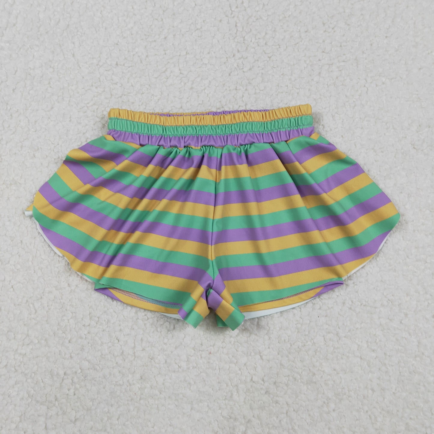 SS0685 Baby Girls Mardigras Stripes Yoga Active Ruffle Shorts Bottoms C11.13