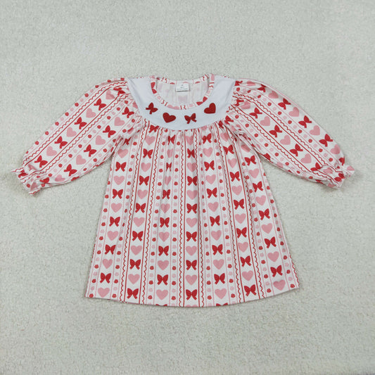 GLD1336 Embroidery Baby Girls Red Bows Hearts Valentine Knee Length Dress C10.16