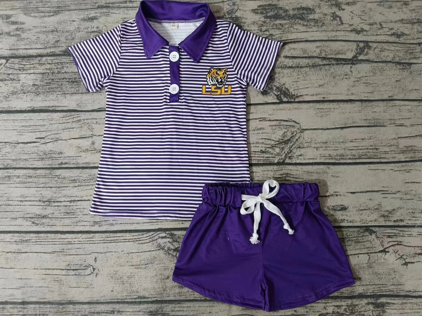 Baby Boys Purple Tiger Stripes Team Short Sleeve Tee Shirt Shorts Clothes Sets preorder(moq 3)