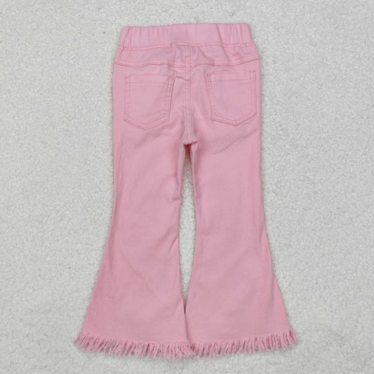 P0463 Baby Girls Western Pink Fringe Denim Pants