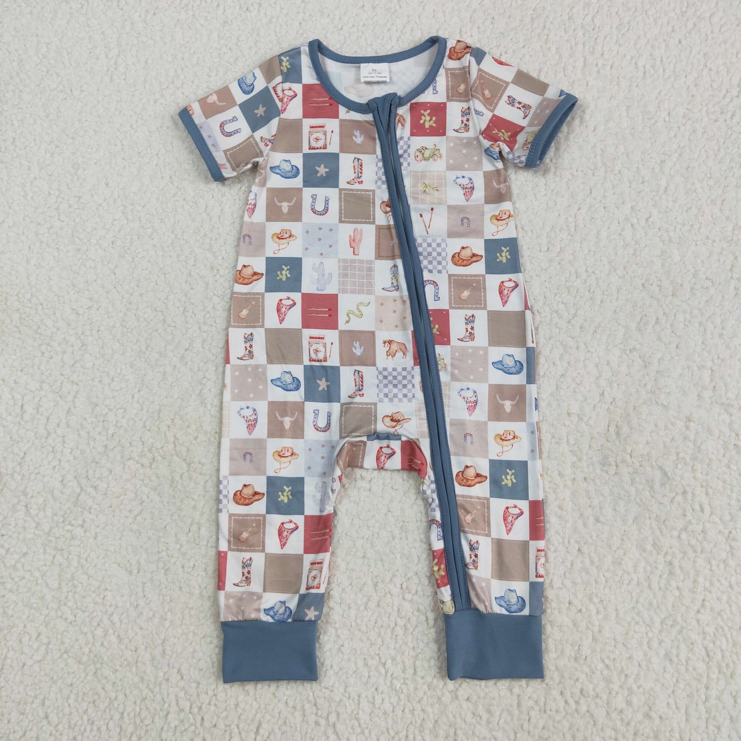 SR3098 Baby Infant Boys Short Sleeves Boots Cactus Zipper Romper 5.22