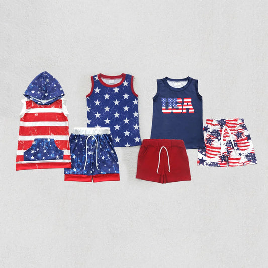 Sibling Baby Boys 4th Of July Stars Sleeveless Tee Shirts Shorts Sets 5.9
