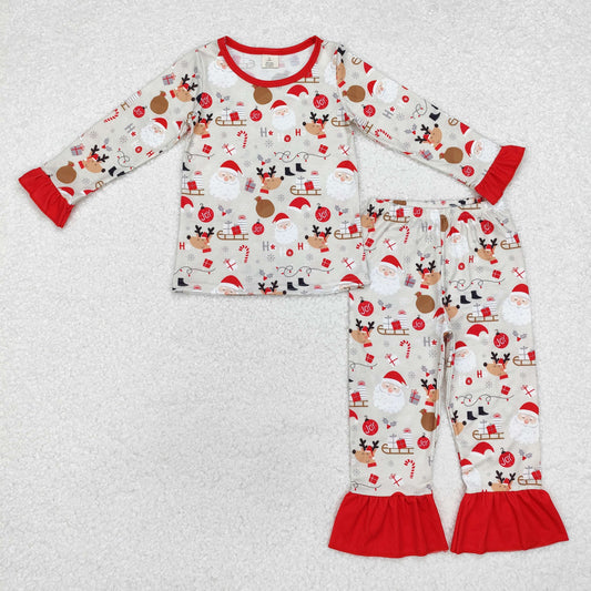 GLP1508 Baby Girls Christmas Santa Deer Shirt Pants Bamboo Pajamas Clothes Set