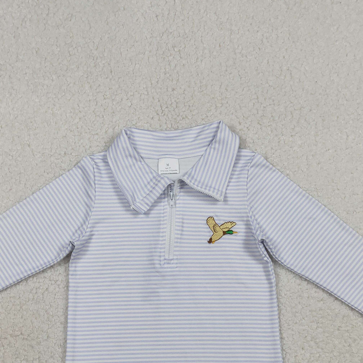 RTS BT1638 Embroidery Ducks Baby Boys Grey Stripe Hunting Zip Pullovers Top