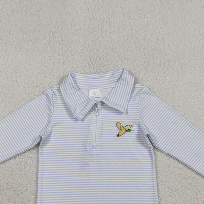 RTS BT1638 Embroidery Ducks Baby Boys Grey Stripe Hunting Zip Pullovers Top