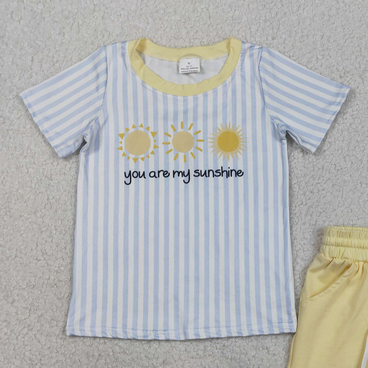 RTS BSSO1734 Baby Boys Stripe You are My Sunshine Top Pockets Shorts Clothes Sets