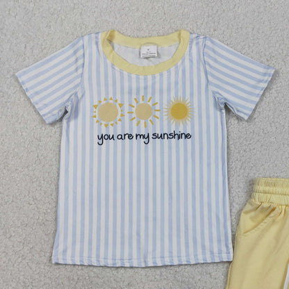 RTS BSSO1734 Baby Boys Stripe You are My Sunshine Top Pockets Shorts Clothes Sets