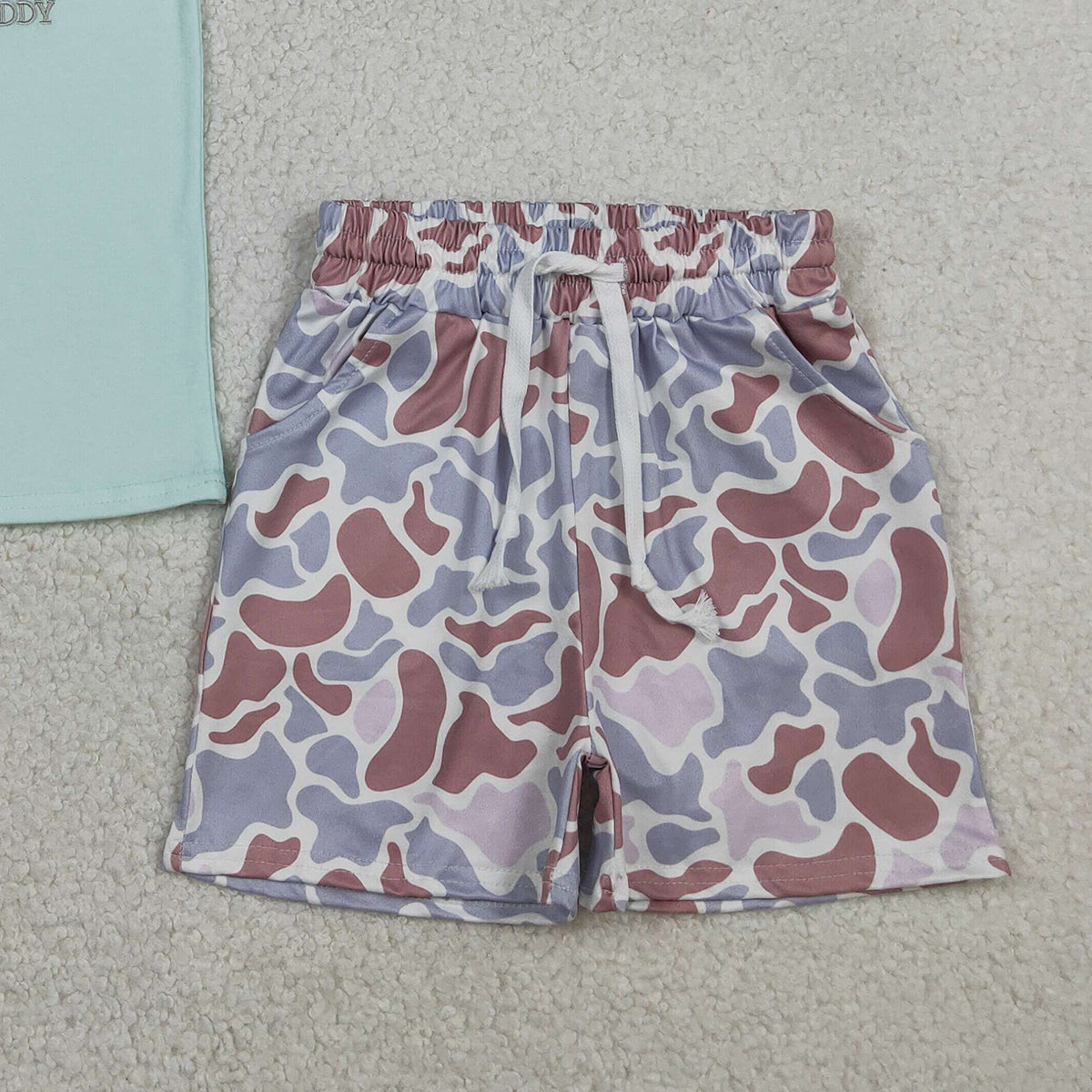 RTS BSSO1710 Embroidery Just Like My Daddy Baby Boys Top Camo Pockets Shorts Clothes Sets