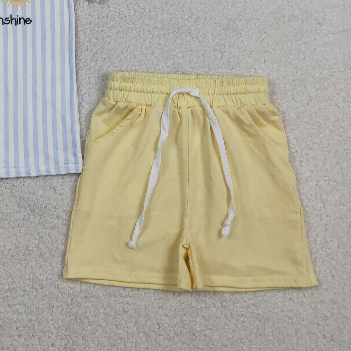 RTS BSSO1734 Baby Boys Stripe You are My Sunshine Top Pockets Shorts Clothes Sets