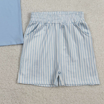 RTS BSSO1560 Embroidery Rabbits Baby Boys Top Stripe Pockets Shorts Easter Clothes Sets