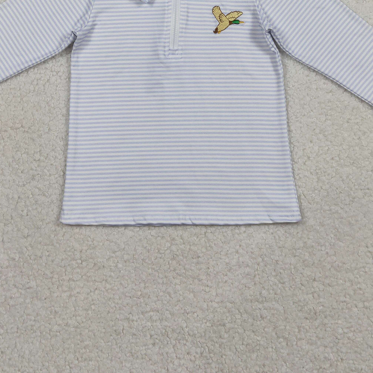 RTS BT1638 Embroidery Ducks Baby Boys Grey Stripe Hunting Zip Pullovers Top