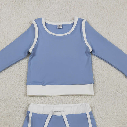 RTS GLD1483 Baby Girls Blue Long Sleeve Top Skirts Shorts Yoga Active Clothes Sets