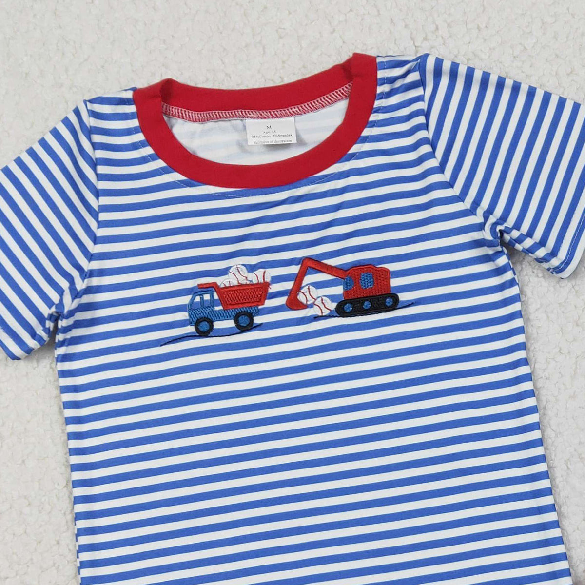 RTS BSSO1671 Embroidery Baseballs Trucks Baby Boys Stripe Top Pockets Shorts Team Clothes Sets