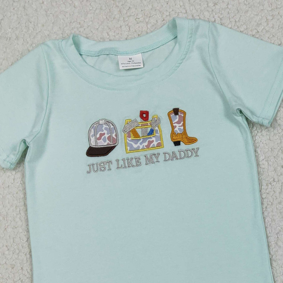 RTS BSSO1710 Embroidery Just Like My Daddy Baby Boys Top Camo Pockets Shorts Clothes Sets