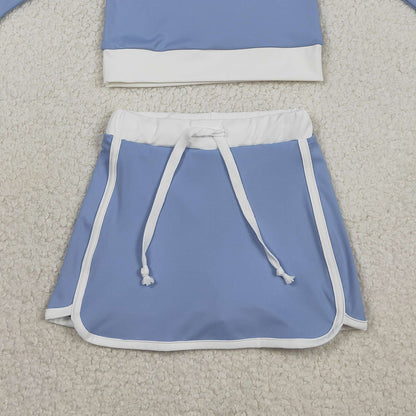 RTS GLD1483 Baby Girls Blue Long Sleeve Top Skirts Shorts Yoga Active Clothes Sets