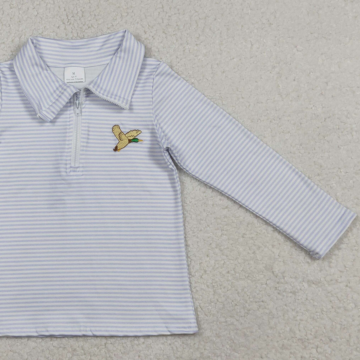 RTS BT1638 Embroidery Ducks Baby Boys Grey Stripe Hunting Zip Pullovers Top