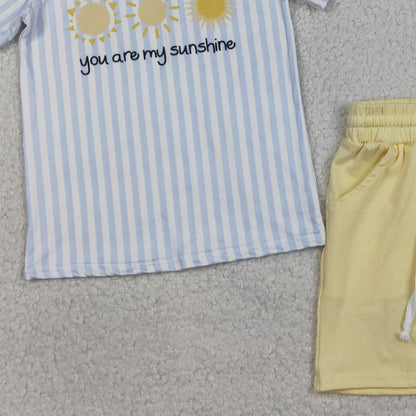 RTS BSSO1734 Baby Boys Stripe You are My Sunshine Top Pockets Shorts Clothes Sets