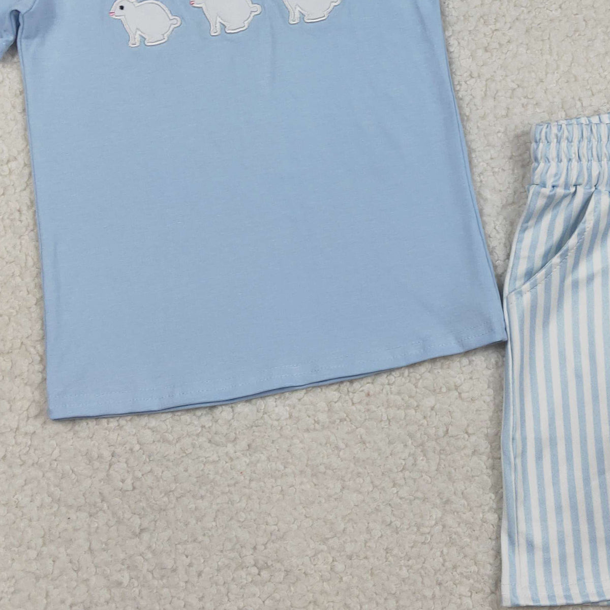 RTS BSSO1560 Embroidery Rabbits Baby Boys Top Stripe Pockets Shorts Easter Clothes Sets