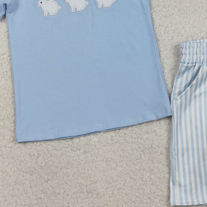 RTS BSSO1560 Embroidery Rabbits Baby Boys Top Stripe Pockets Shorts Easter Clothes Sets