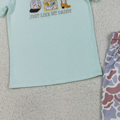 RTS BSSO1710 Embroidery Just Like My Daddy Baby Boys Top Camo Pockets Shorts Clothes Sets