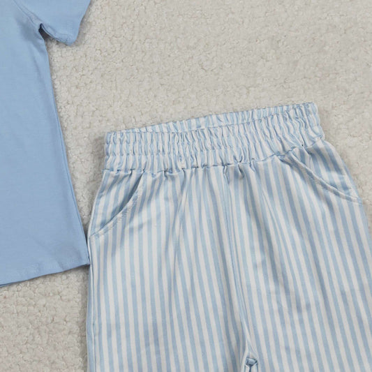 RTS BSSO1560 Embroidery Rabbits Baby Boys Top Stripe Pockets Shorts Easter Clothes Sets