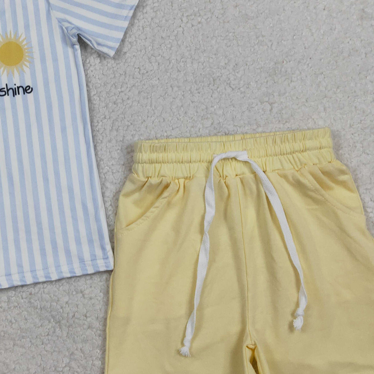 RTS BSSO1734 Baby Boys Stripe You are My Sunshine Top Pockets Shorts Clothes Sets