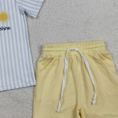 RTS BSSO1734 Baby Boys Stripe You are My Sunshine Top Pockets Shorts Clothes Sets