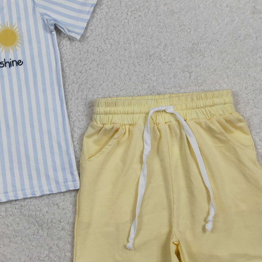 RTS BSSO1734 Baby Boys Stripe You are My Sunshine Top Pockets Shorts Clothes Sets