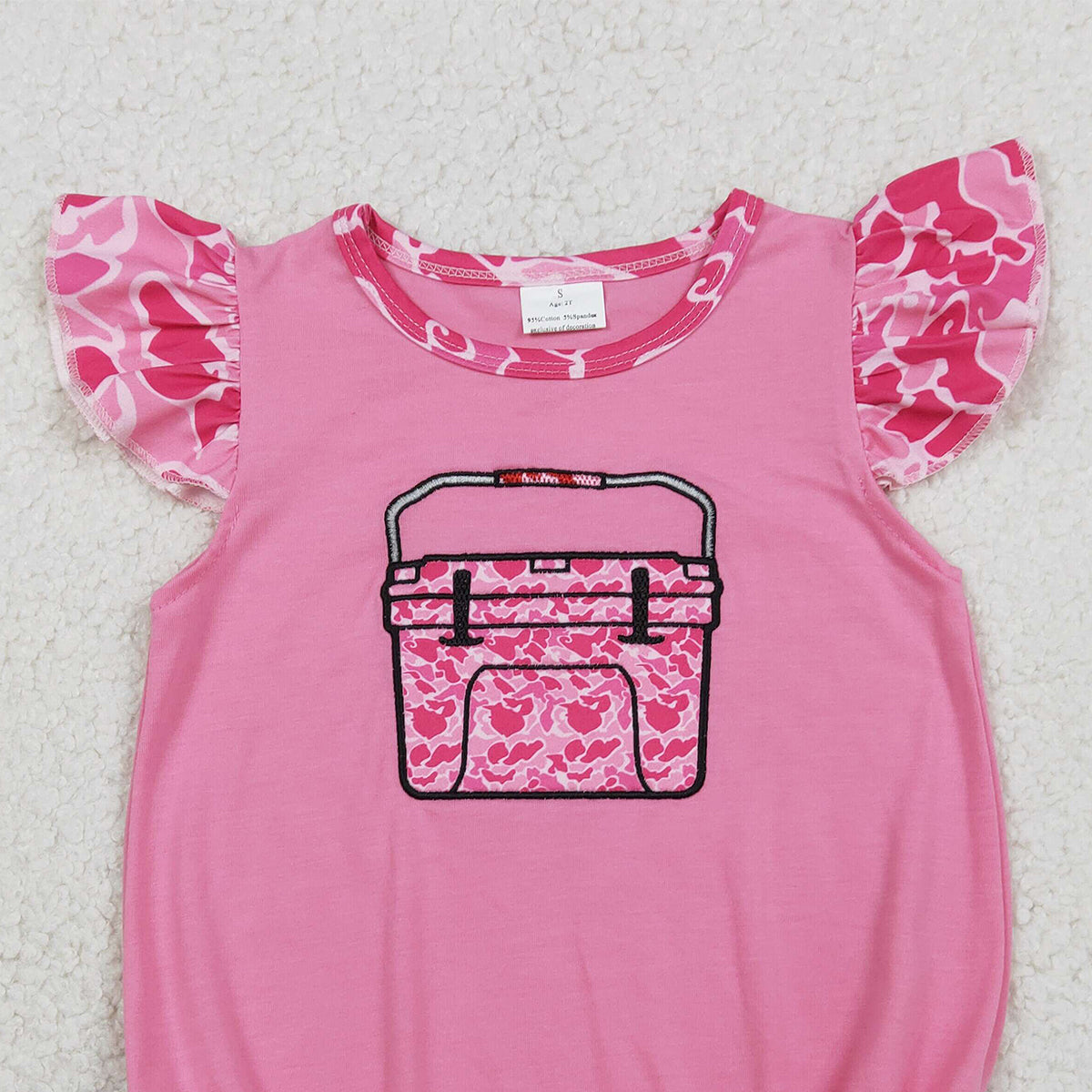 RTS SR3762 Embroidery Pink Camo Boxes Baby Girls Hunting Ruffle Rompers