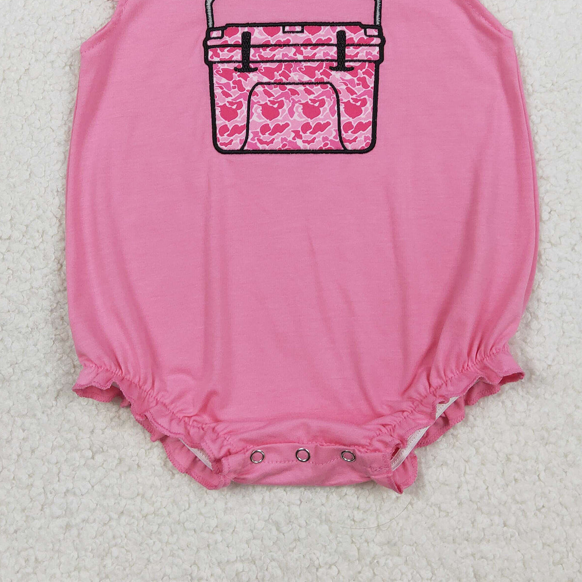 RTS SR3762 Embroidery Pink Camo Boxes Baby Girls Hunting Ruffle Rompers